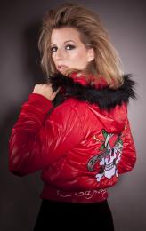 Ed Hardy Women's "Love Kills Slowly" Puff Jacket in Red