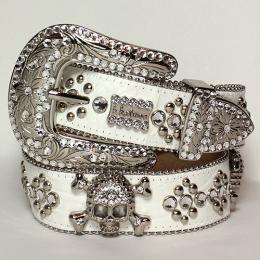 b.b.simon シルバー/ホワイトクロコ型押 スカル BELT